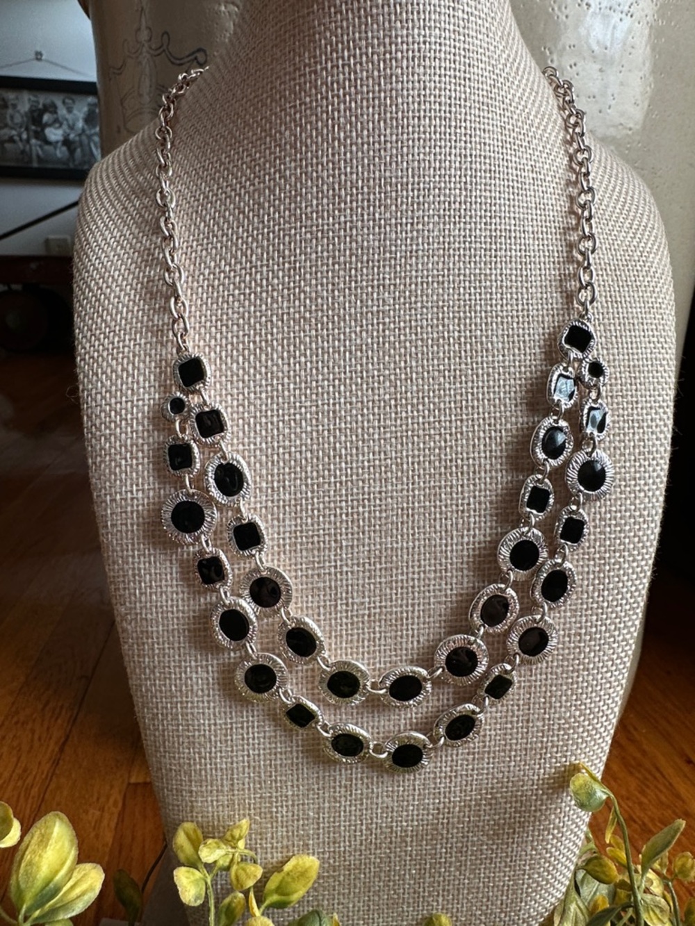 Vera Bradley Black Stone Silver Double Strand Reversable Necklace